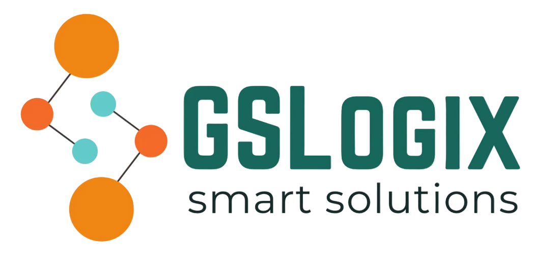 GSLOGIX smart solutions logo with colorful dots on a white background