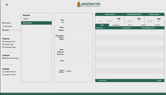Entering a juice recipe with JuiceCrafter